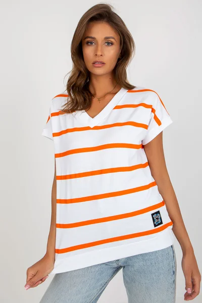 Oranžovo-bílé dámské pruhované tričko FPrice