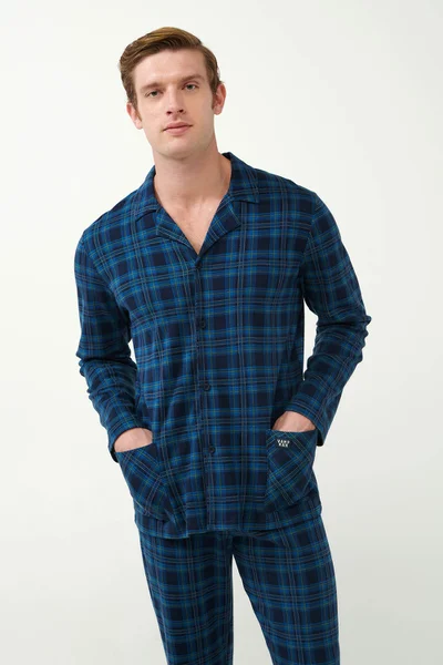 Mužské pyžamo Blue Tartan - modrý komfort