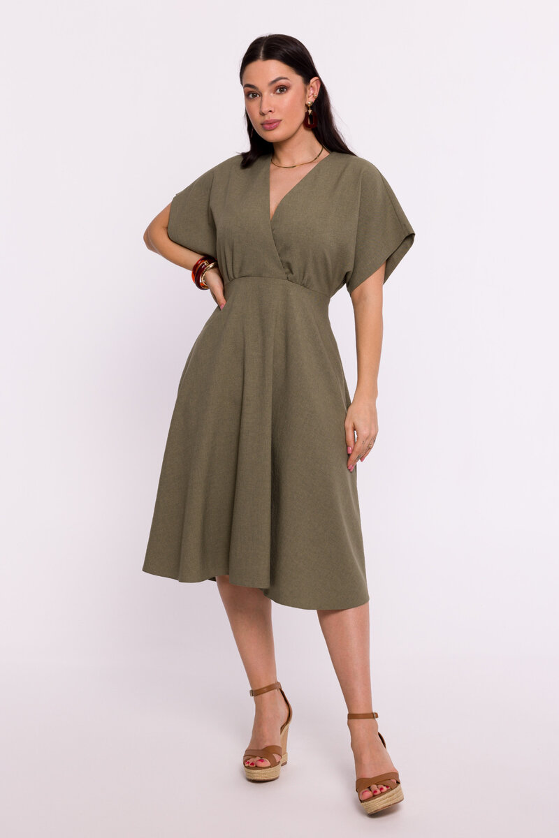 Dámské rozšířené midi šaty v khaki barvě BeWear, Xl i240_193702_2:XL