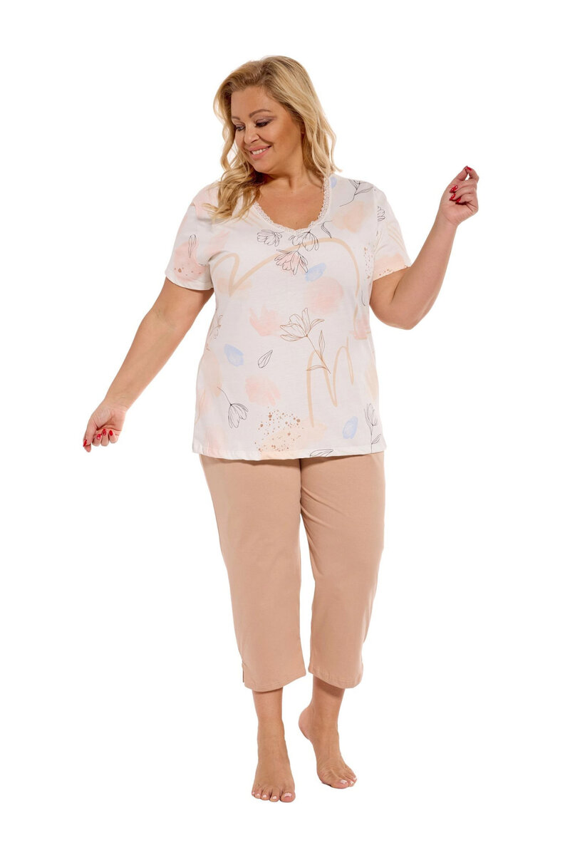 Béžové dámské plus size pyžamo Cornette, krémová 3XL i41_9999940897_2:krémová_3:3XL_