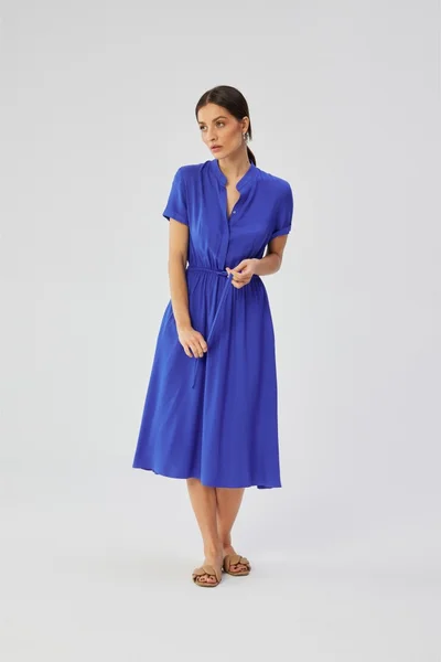 Tmavě modré dámské košilové midi šaty STYLOVE