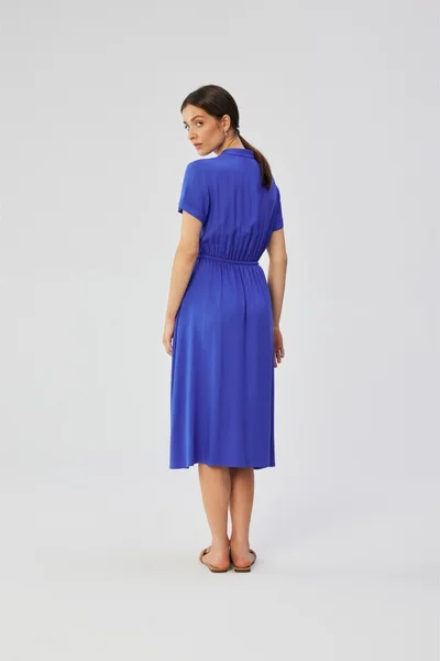 Tmavě modré dámské košilové midi šaty STYLOVE