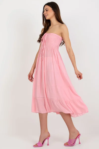 Vzdušné světle růžové dámské šaty bez ramínek FPrice