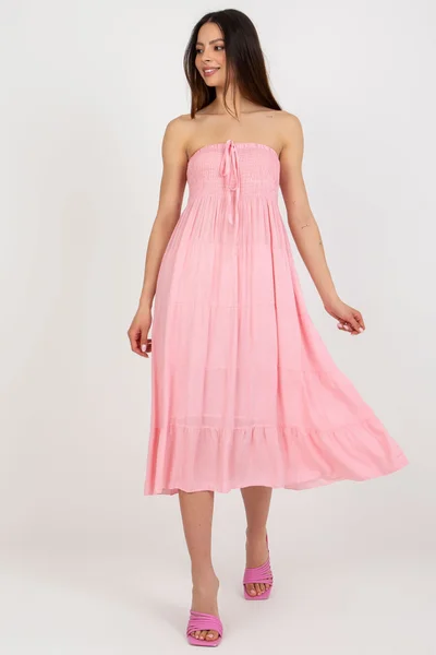 Vzdušné světle růžové dámské šaty bez ramínek FPrice
