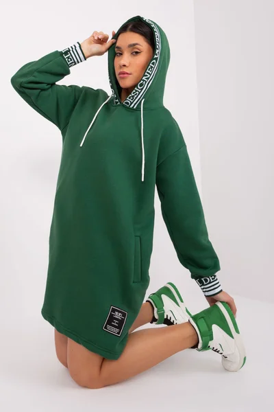 Dámské zelení mikinové šaty s kapucí FPrice