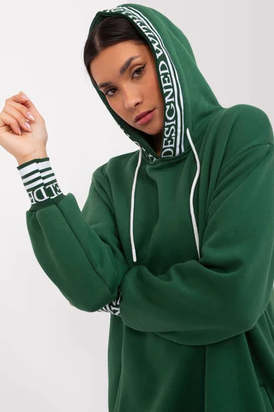 Dámské zelení mikinové šaty s kapucí FPrice