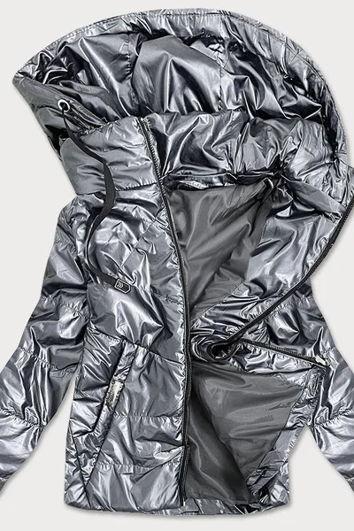 Stříbrná lesklá dámská bunda s kapucí CD899 S'WEST (srebrny)