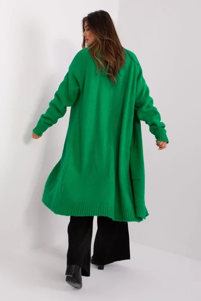 Zelený dámský maxi kardigan s kapsami FPrice