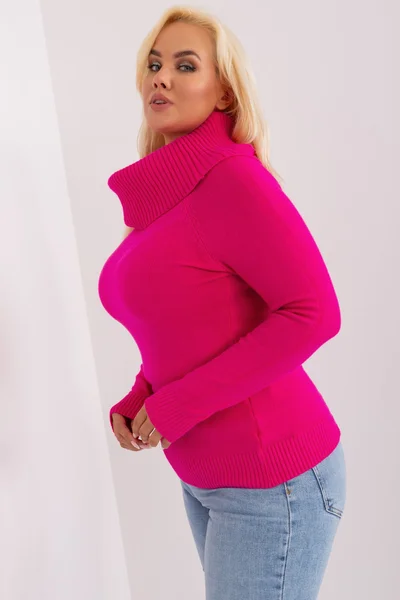 Dámský fuchsiový plus size svetr s rolákem FPrice