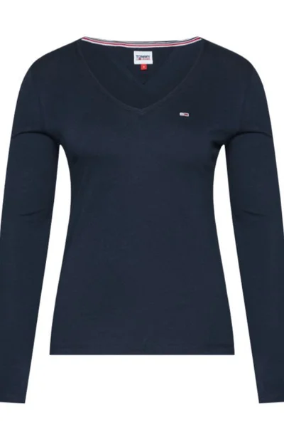 Tmavě modré dámské přiléhavé V-neck tričko Tommy Hilfiger