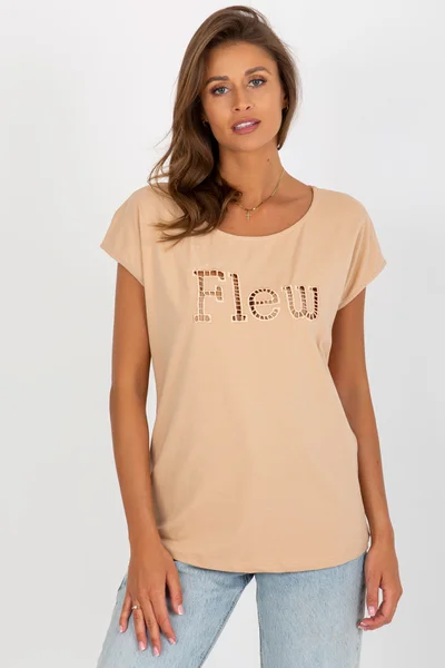 Lehké dámské tričko s nápisem v béžové barvě FPrice