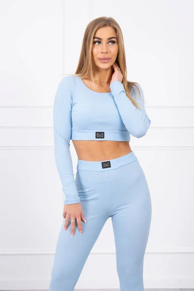 Světle modrá bavlněná dámská souprava crop top a legíny Kesi