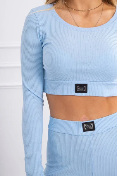 Světle modrá bavlněná dámská souprava crop top a legíny Kesi