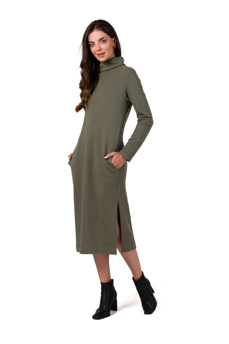 Dámské khaki midi šaty s dlouhým rukávem BeWear, Xl i240_185790_2:XL