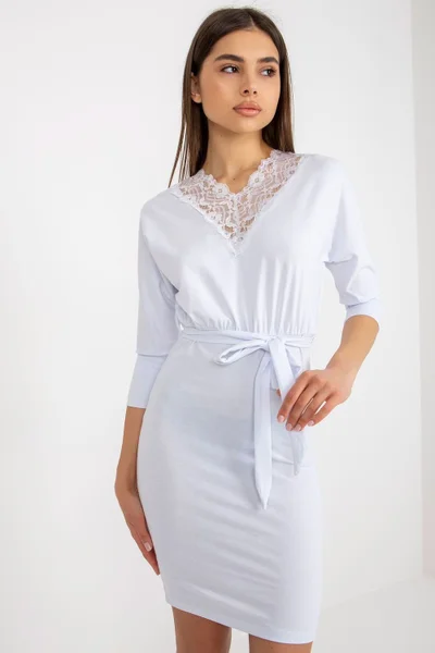 Bavlněné dámské bílé šaty s 3/4 rukávem Rue Paris