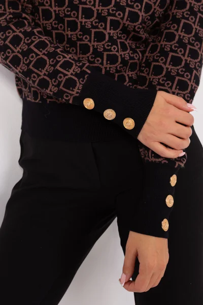 Elegantní hnědý dámský pulovr se zlatými knoflíky FPrice