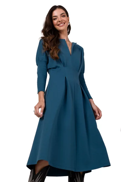 Elegantní petrolejové dámské midi šaty BeWear