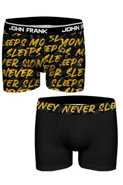 Černo-žluté pánské boxerky s nápisy John Frank 2ks