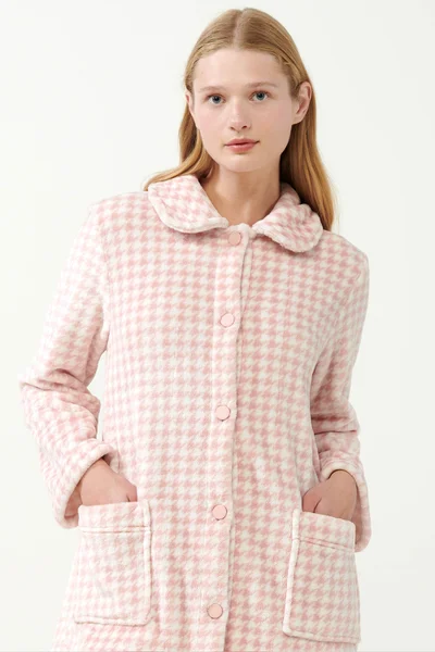 Dámský župan Pied de Poule - Pink Peach Flanel