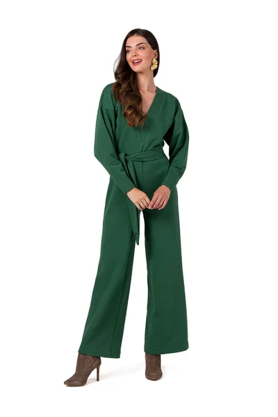 Zelený dámský overal se širokými nohavicemi BeWear