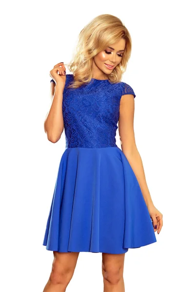 Chrpově modré šaty s krajkou Numoco 157-5