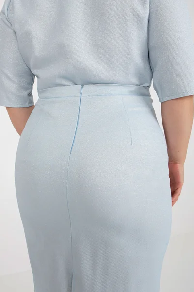 Světle modrá dámská pouzdrová sukně ke kolenům plus size FPrice
