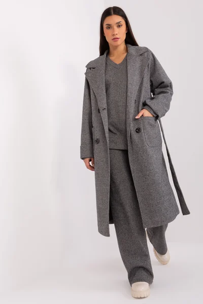 Grafitově šedý dámský kabát s kapsami FPrice