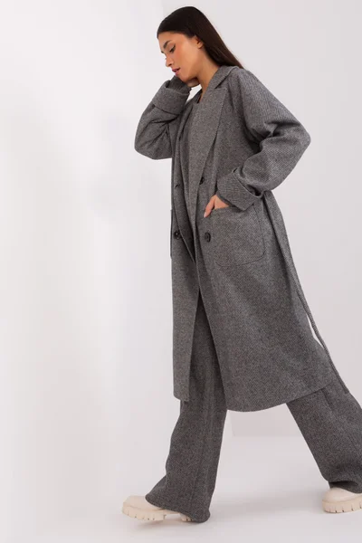 Grafitově šedý dámský kabát s kapsami FPrice