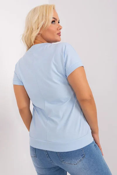 Světle modré dámské V-neck tričko s potiskem FPrice