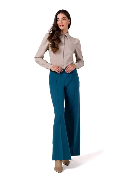 Modré široké dámské bavlněné kalhoty BeWear
