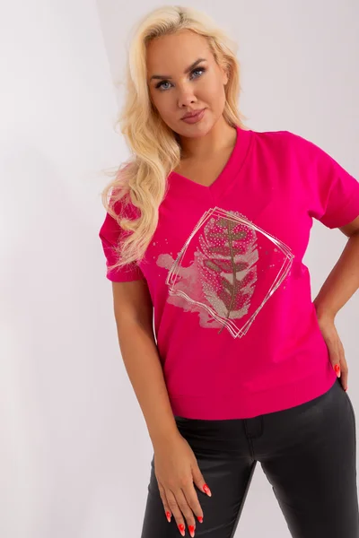 Tmavě růžové dámské V-neck tričko FPrice