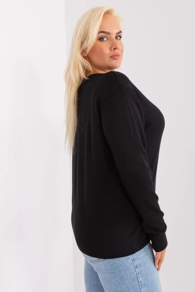 Pohodlný černý plus size dámský svetr FPrice