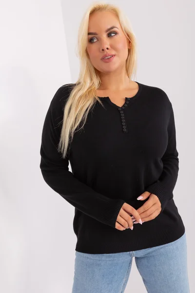 Pohodlný černý plus size dámský svetr FPrice