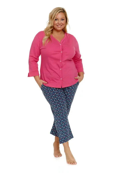 Růžovo-modré dámské dlouhé bavlněné pyžamo Doctornap