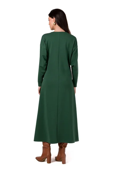 Dlouhé zelené šaty s nabíranými rukávy BeWear