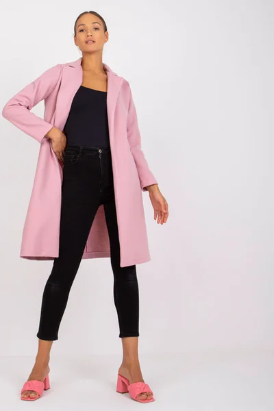 Růžový dámský volný přechodový kabát FPrice