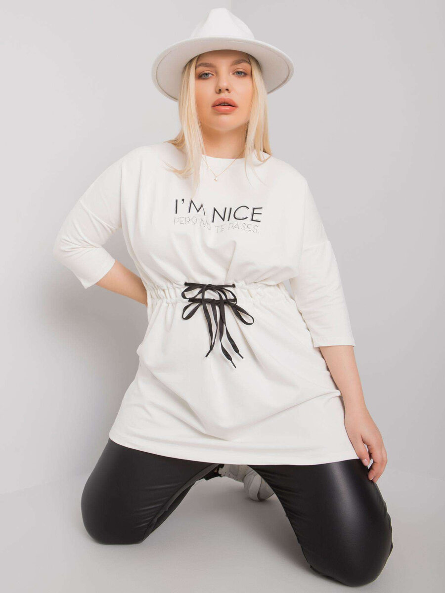 Dámská ecru plus size tunika s nápisem FPrice, jedna velikost i523_2016103067510