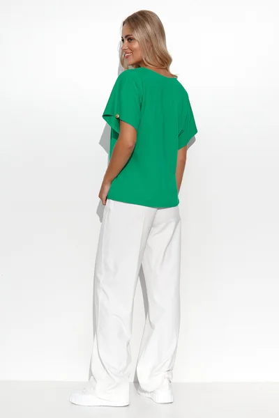 Zelené bavlněné dámské tričko s výstřihem do V Makadamia