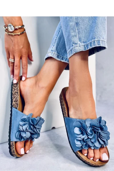 Dámské semišové pantofle v modré barvě s ozdobou Inello