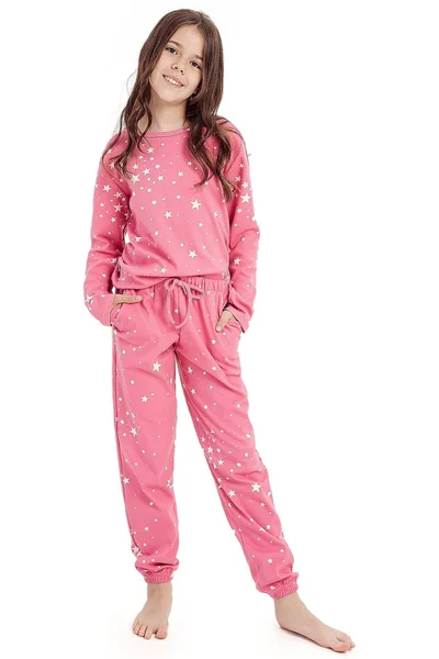 Dívčí bavlněné růžové pyžamo s hvězdičkami Taro
