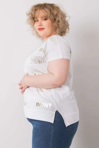 Dámská bílá plus size halenka s potiskem FPrice