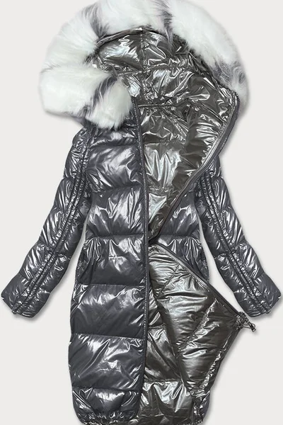 Stříbrný metalický dámský oboustranný kabát MINORITY