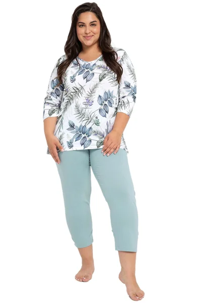 Modro-bílé dámské pyžamo s květovanou blůzou Taro plus size