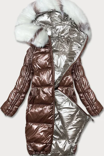 Měděný oboustranný prošívaný kabát s kapucí s kožíškem MINORITY