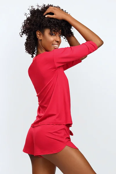 Červený dámský pyžamový komplet se šortkami DKaren