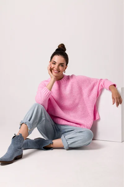 Oversize dámský růžový svetr BE Knit