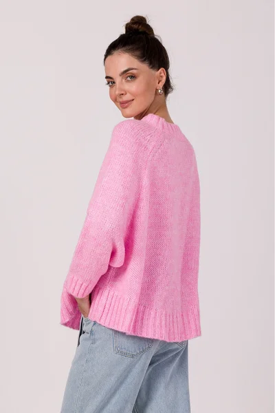 Oversize dámský růžový svetr BE Knit