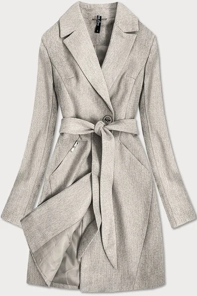 Béžový dámský stylový kabát s opaskem ROSSE LINE
