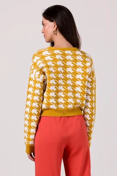 Okrově žlutý dámský vzorovaný svetr BE Knit