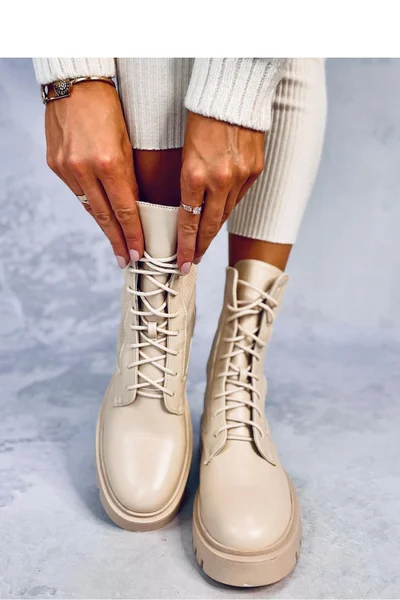 Krémové kotníčkové šněrovací boty Inello Army styl